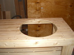 The hole for the egg is cut.  We had to make a custom circle jig for the 21&amp;quot; cutout required.