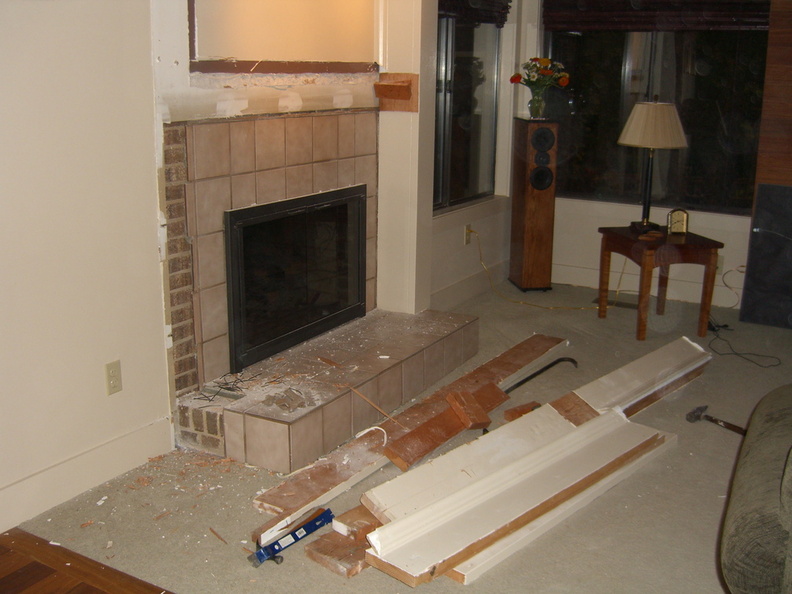 All but the right side of the original mantle is removed.