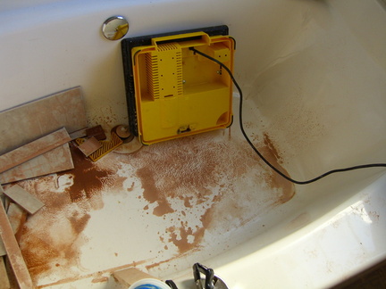 I put the tile saw in the bathtub to constrain the mess.